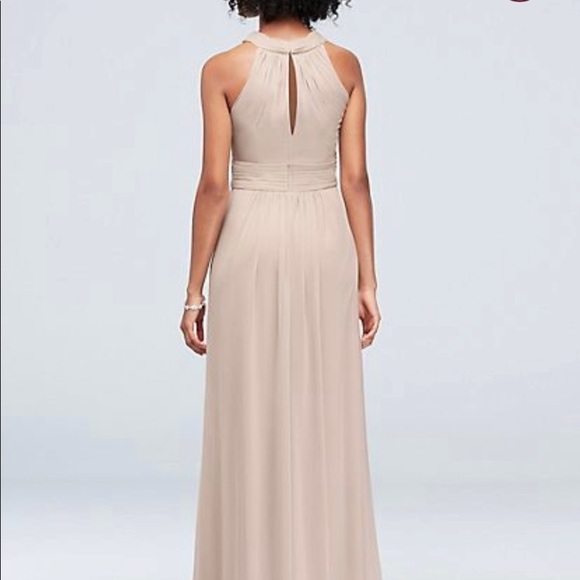 David's Bridal Crisscross High Neck Mesh Bridesmaid Dress Dusty Sage 8 - Picture 3 of 9